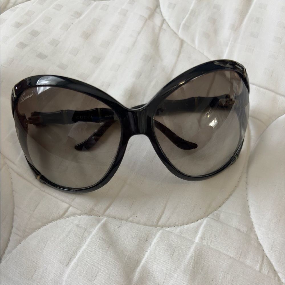 Gucci GG3509/S D28HA Oversized Bamboo Sunglasses Black Gold 62mm w/ Case